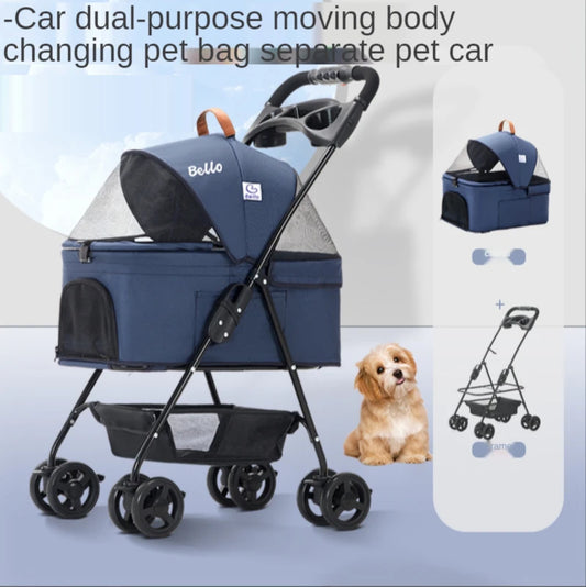 Four-Wheeled Breathable Pet Dog Cat Foldable Stroller