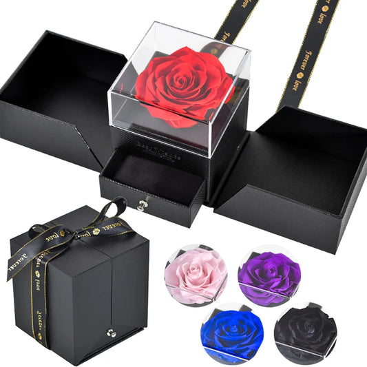 Eternal Rose Preserved Flower Jewelry Box Earrings Necklace Storage Case