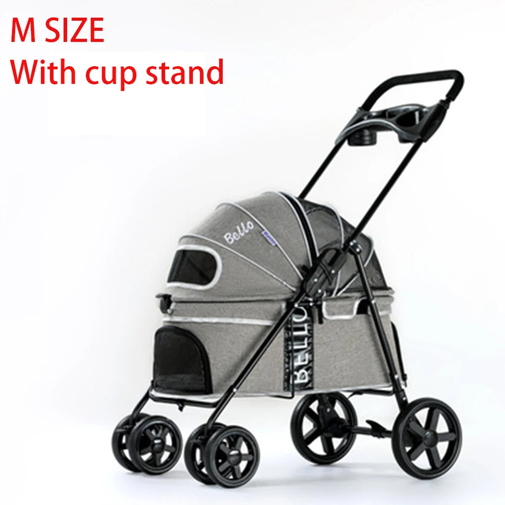 Breathable Large Capacity Pet Cat Dog Carrier Stroller With Cup Holder