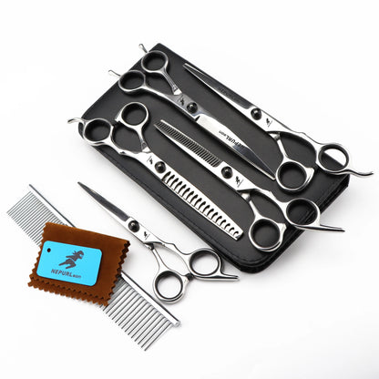 4-5pcs 6-7" Stainless Steel Pet Dog Cat Grooming Scissors Comb Sets