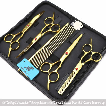 5pc 6" Stainless Steel Pet Dog Cat Grooming Comb Scissors Sets