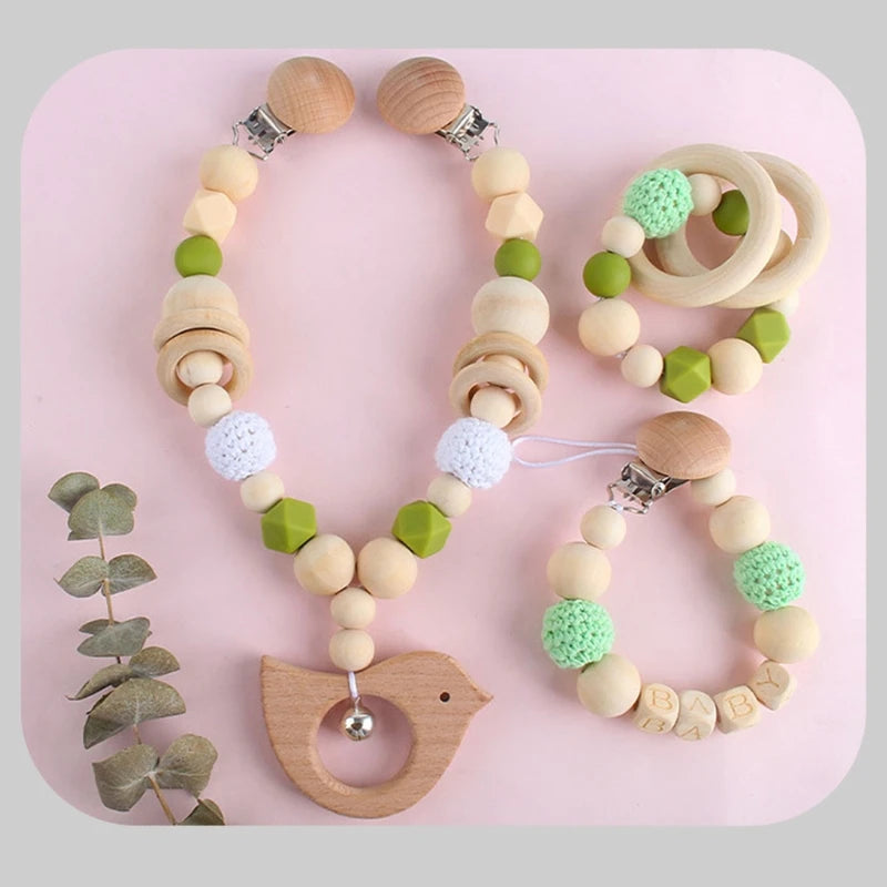 Wooden Baby Stroller Clip Toys