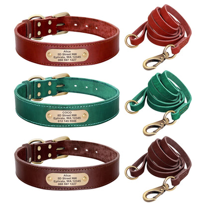 Personalized Leather Dog Collar and Leash Set