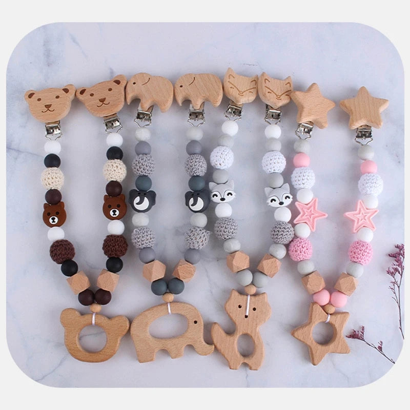 Wooden Baby Stroller Clip Toys