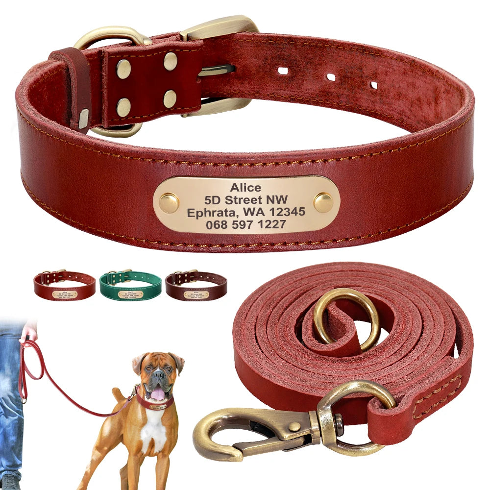 Personalized Leather Dog Collar and Leash Set