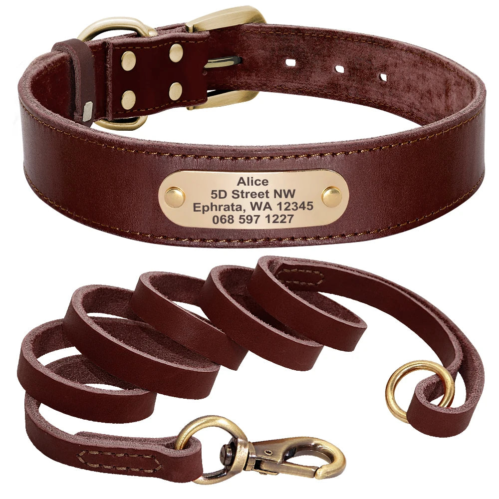 Personalized Leather Dog Collar and Leash Set