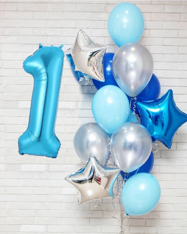 Boy Birthday Balloons Set with 40inch Blue Number 3
