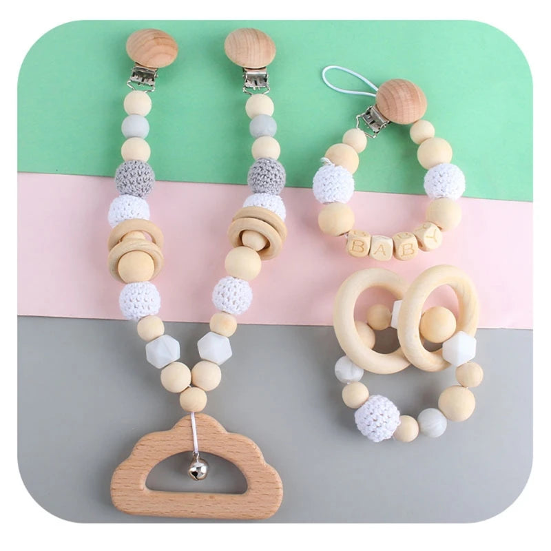 Wooden Baby Stroller Clip Toys