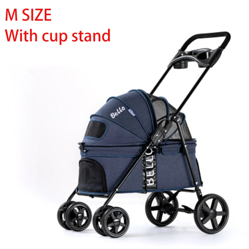 Breathable Large Capacity Pet Cat Dog Carrier Stroller With Cup Holder