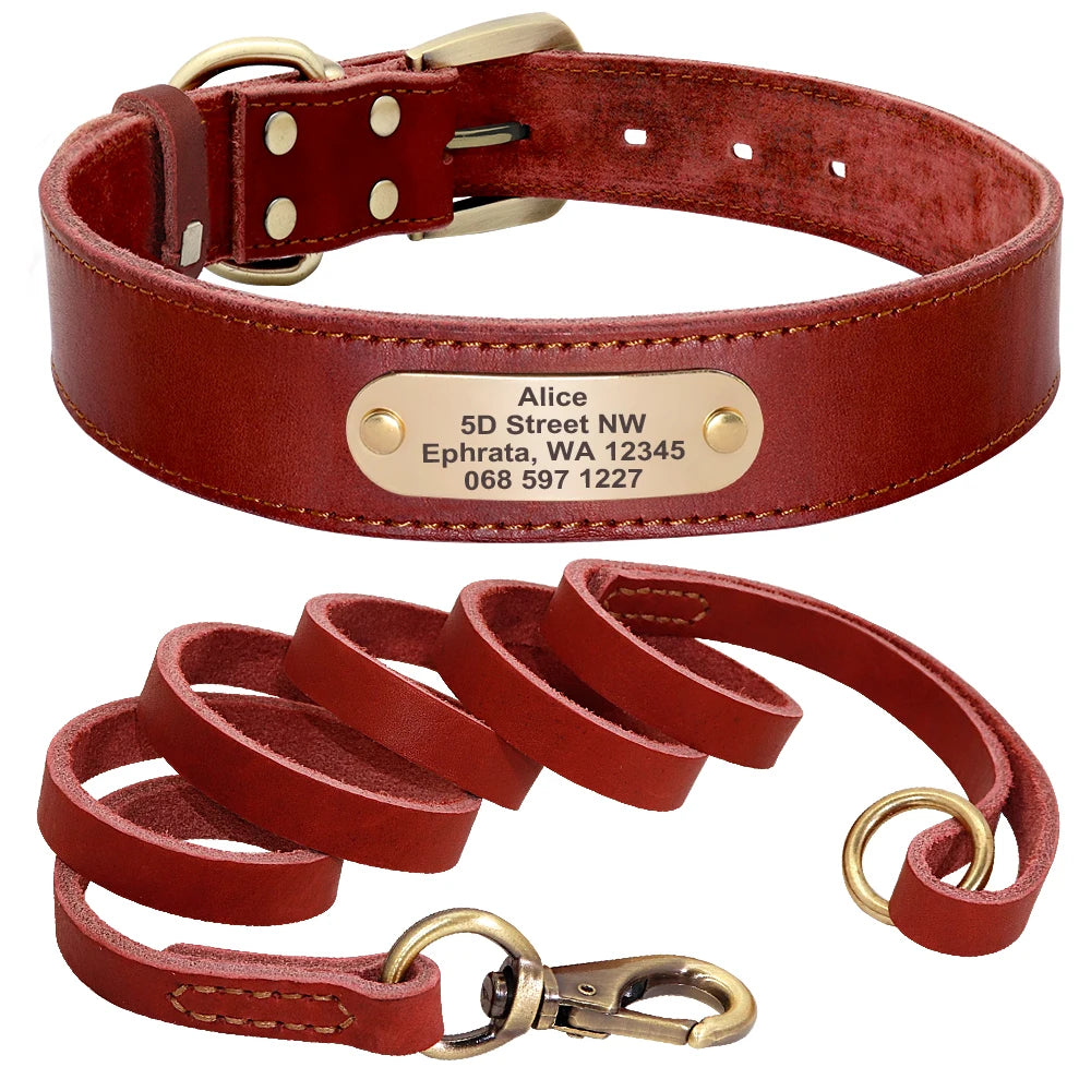 Personalized Leather Dog Collar and Leash Set