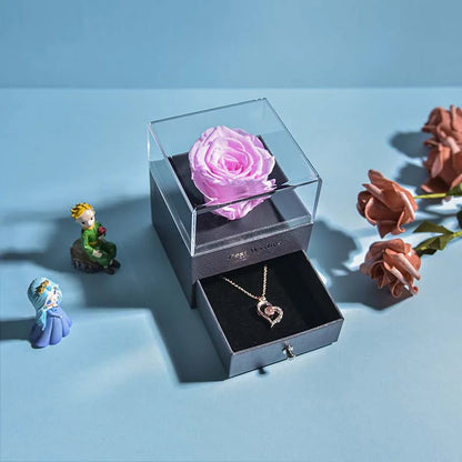 Preserved Rose Flower Necklace Jewelry Gift Box Set