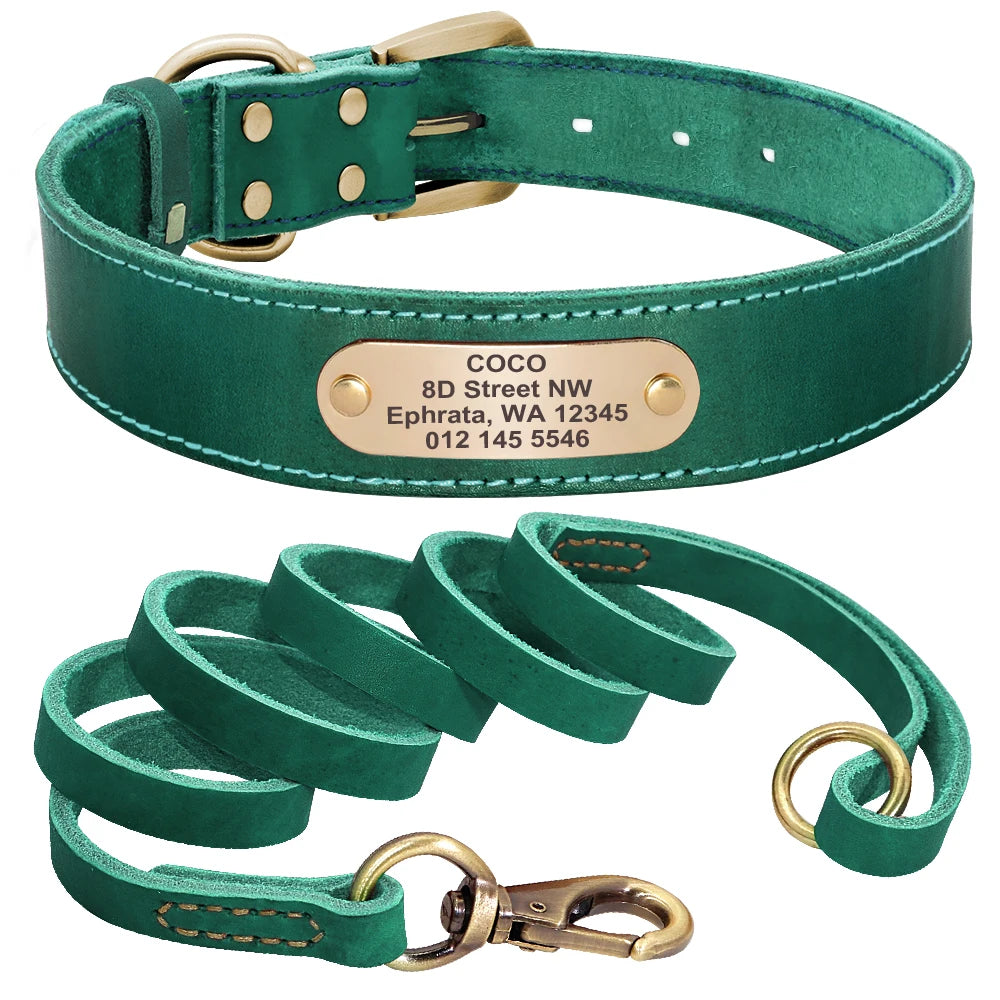 Personalized Leather Dog Collar and Leash Set