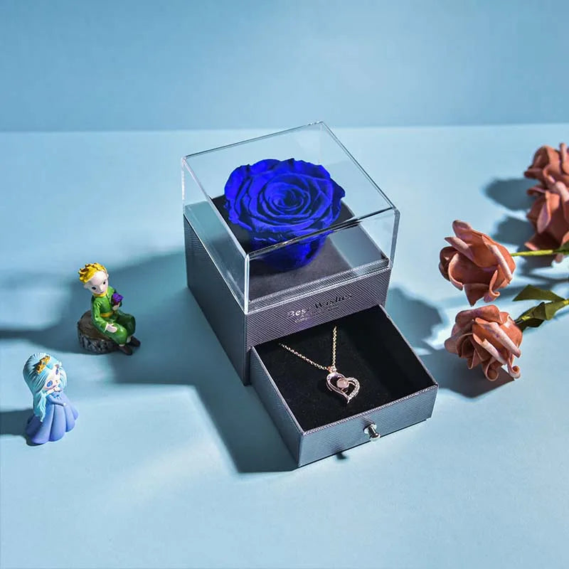 Preserved Rose Flower Necklace Jewelry Gift Box Set