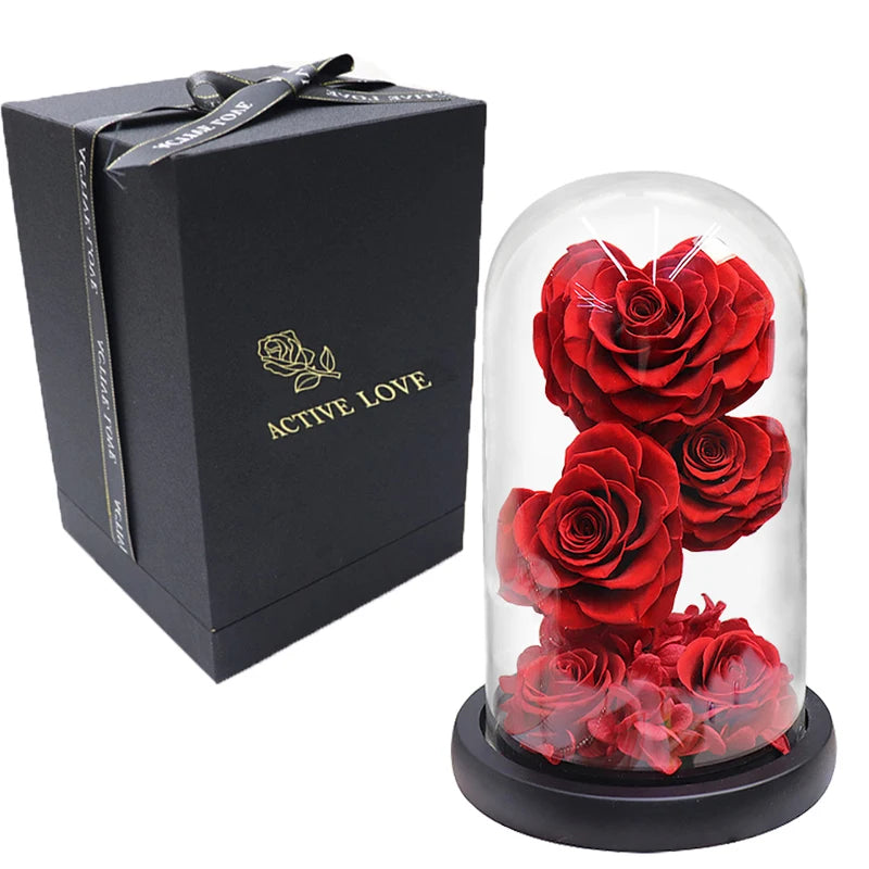 Heart Shaped Preserved Beauty and The Beast Eternal Rose In Glass Dome