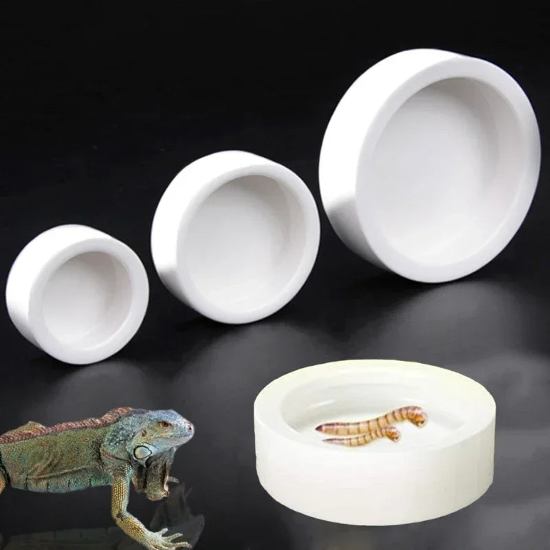 Reptile Food Ceramic Bowl Anti-Escape Feeder Dish