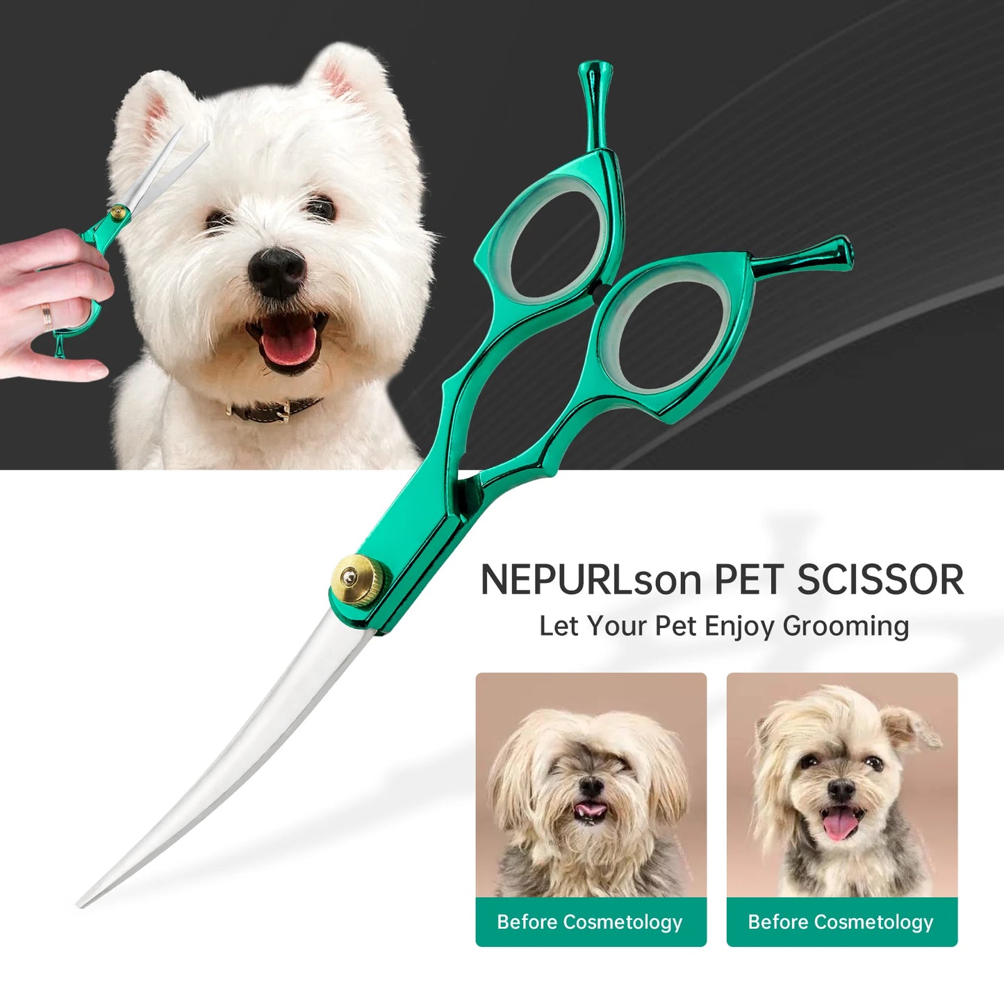 7" Pet Dog Cat Curved Grooming Scissors