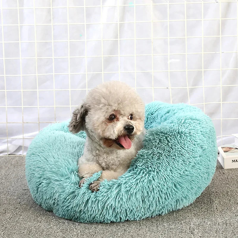 S-XL Pet Cat Dog Round Soft Long Plush Beds Cushion Mat Sleeping Sofa