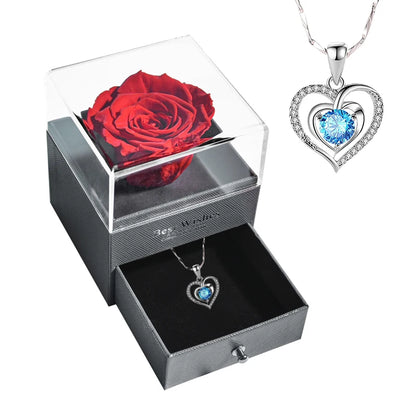 Preserved Rose Flower Necklace Jewelry Gift Box Set