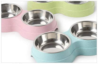 Pet Dog Cat Stainless Steel Double Food Water Bowls