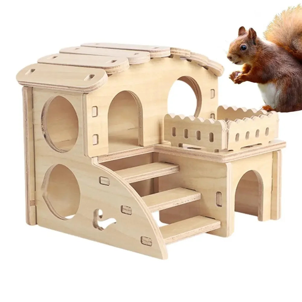 Pet Hamster Guinea Pig Small Animal Wooden House Hut Habitat with Doors Window