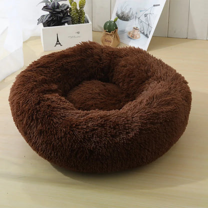 S-XL Pet Cat Dog Round Soft Long Plush Beds Cushion Mat Sleeping Sofa