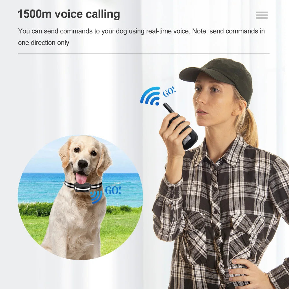 1500m Pet Dog Voice Walkie-Talkie Remote Control Waterproof Rechargeable Training Collar