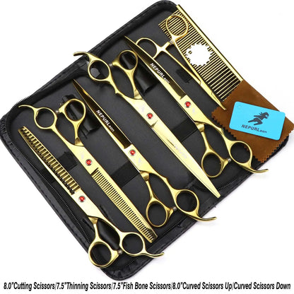 8" Stainless Steel Pet Dog Cat Grooming Scissors Combs Kits