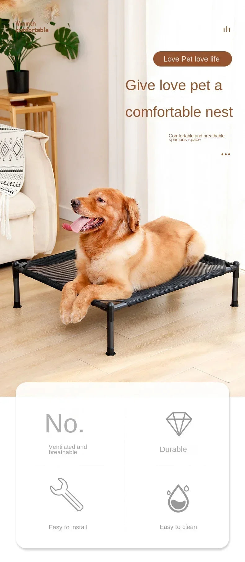 S-L Elevated Pet Cat Dog Folding Camping Bed Removable Washable