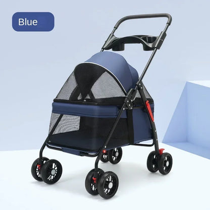 Foldable 4-Wheel Pet Dog Cat Stroller Pushchair with Storage Basket