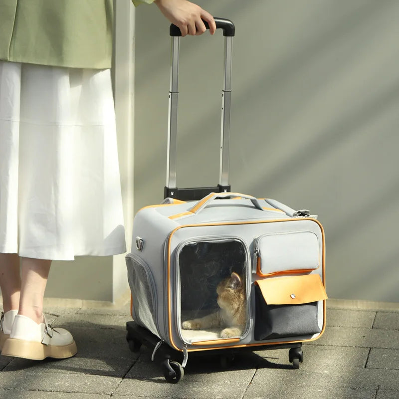 Portable Trolley Case Pet Dog Cat Carrier with Wheels Suitcases