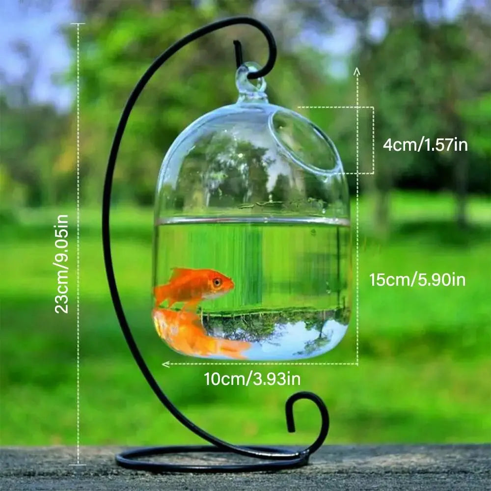 Hanging Glass Vase Aquarium Fish Tank With Rack Holder