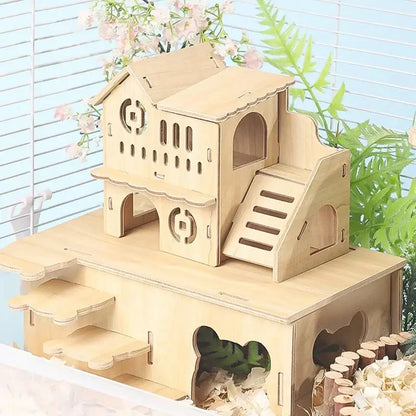 Pet Hamster Guinea Pig Small Animal Wooden House Hut Habitat with Doors Window