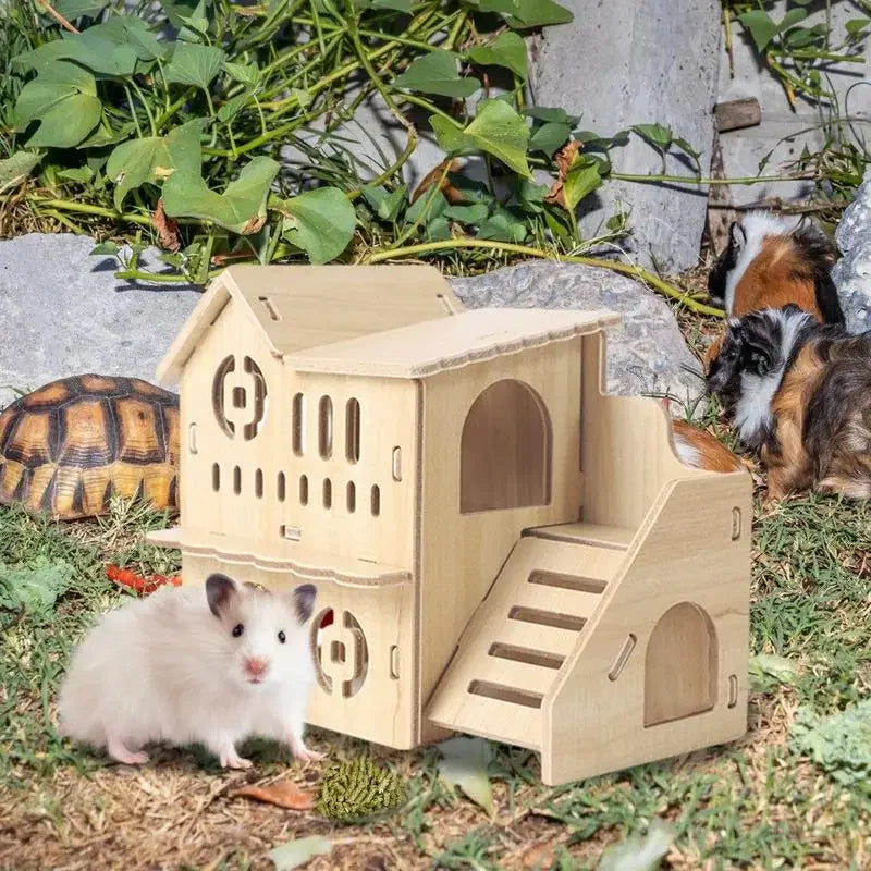 Pet Hamster Guinea Pig Small Animal Wooden House Hut Habitat with Doors Window