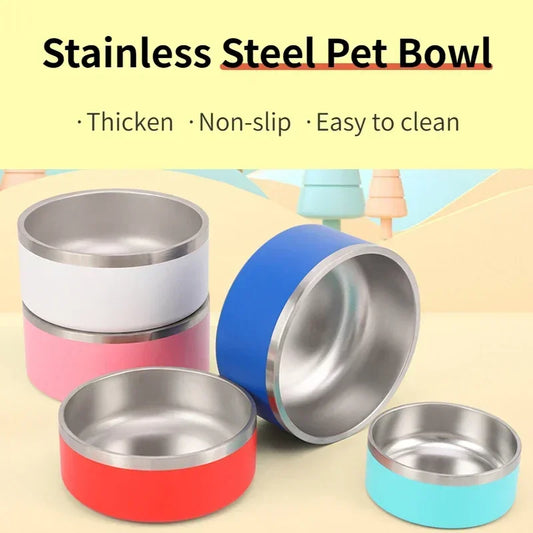 32/64oz Stainless Steel Round Pet Dog Cat Food Water Bowl