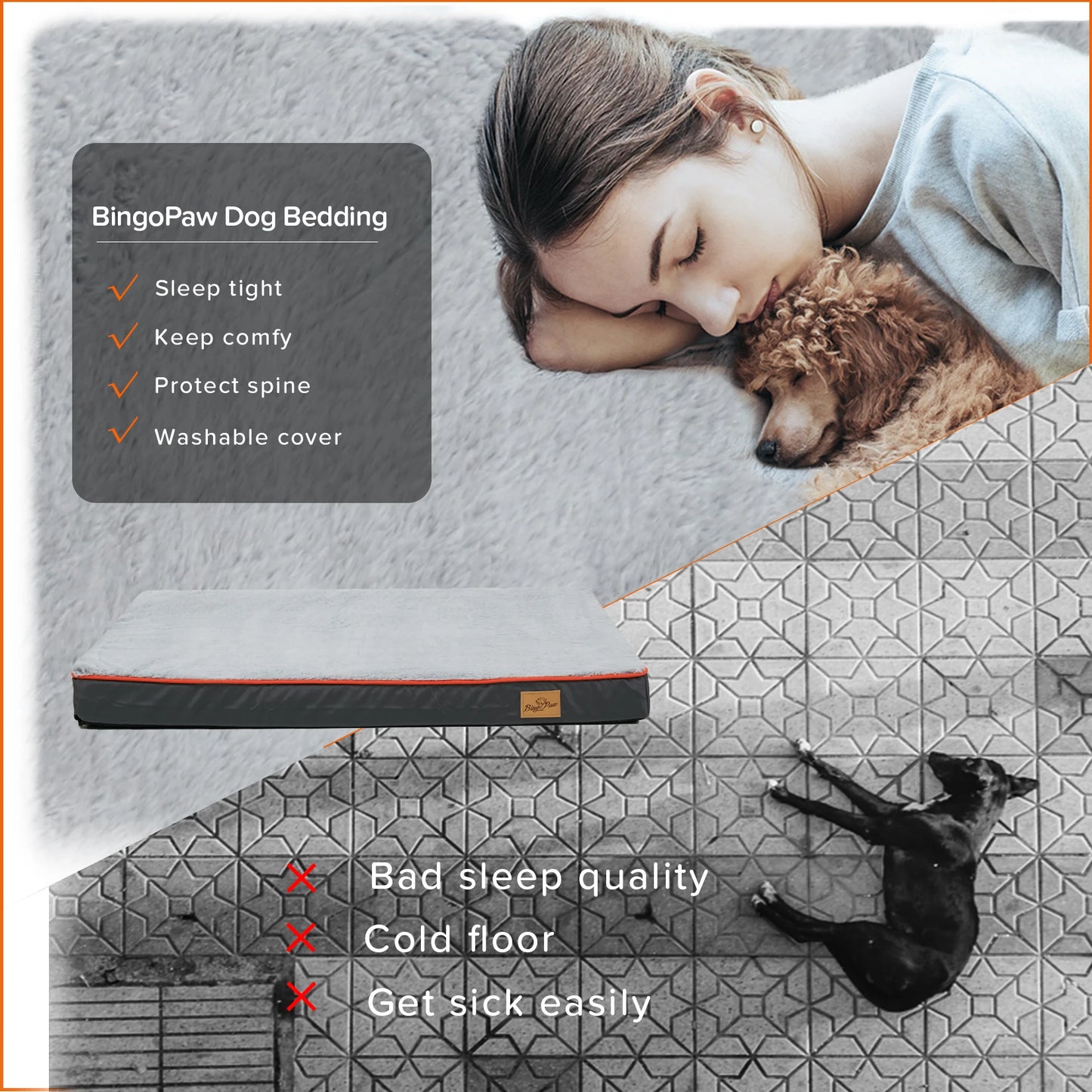 M-3XL Orthopedic Memory Foam Waterproof Pet Dog Bed Mattress with Removable Washable Cover