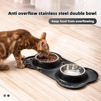 Non Slip Silicone Stainless Steel Double Bowl Pet Dog Cat Water Food Bowl