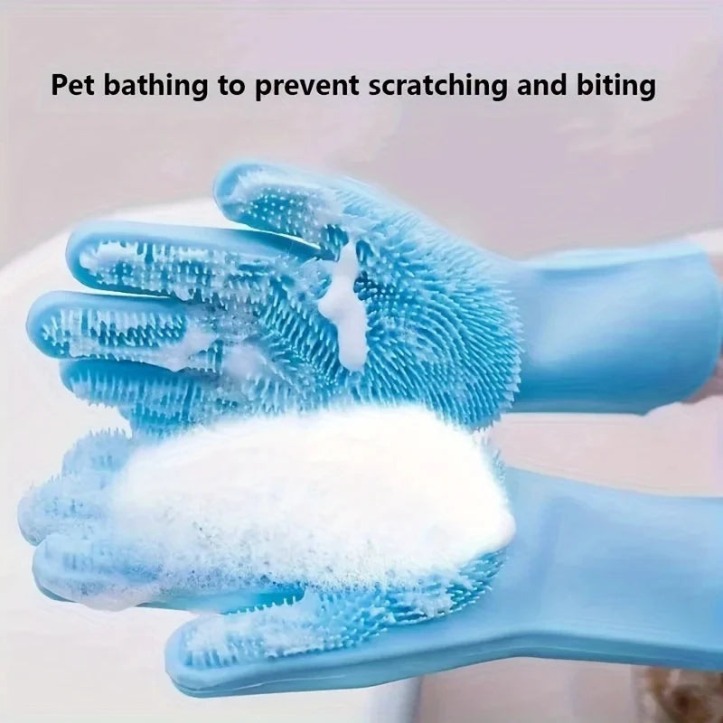 Silicon Pet Dog Cat Grooming Cleaning Bathing Shampoo Gloves Brush