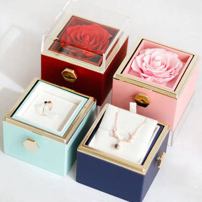 Rotating Preserved Eternal Rose Necklace Gift Box Set