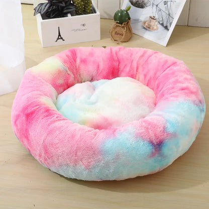 S-XL Pet Cat Dog Round Soft Long Plush Beds Cushion Mat Sleeping Sofa