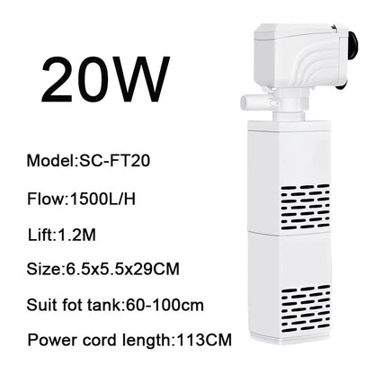 3 in 1 Aquarium Fish Tank Submersible Air Oxygen Aerator Filter Pump Silent