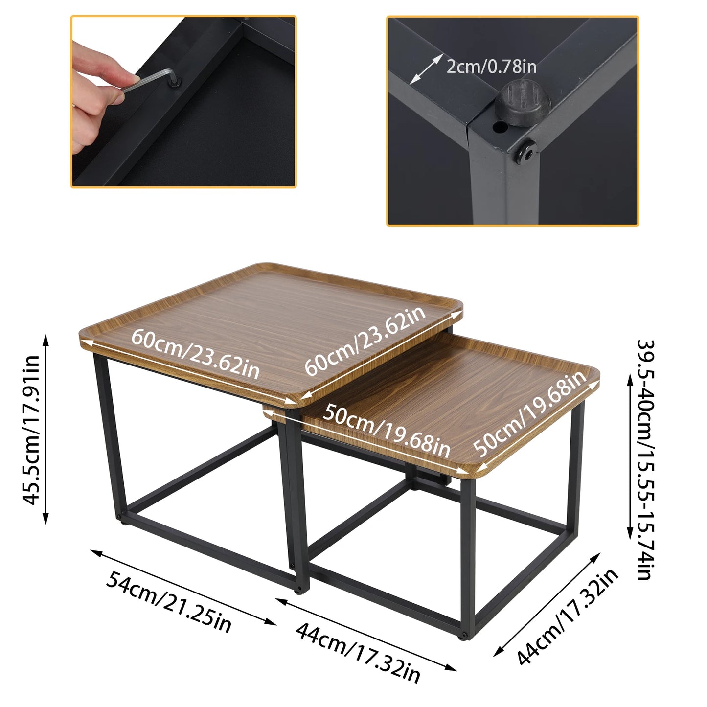 Set of 2 Modern Square Coffee Tables for Easy Assembly