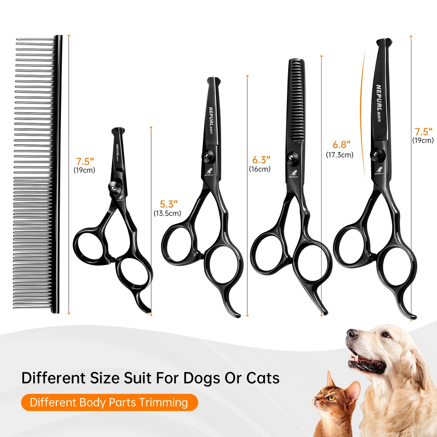 5-7.5" Pet Dog Cat 4pc Stainless Steel Grooming Scissors Comb Sets