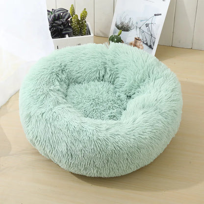 S-XL Pet Cat Dog Round Soft Long Plush Beds Cushion Mat Sleeping Sofa