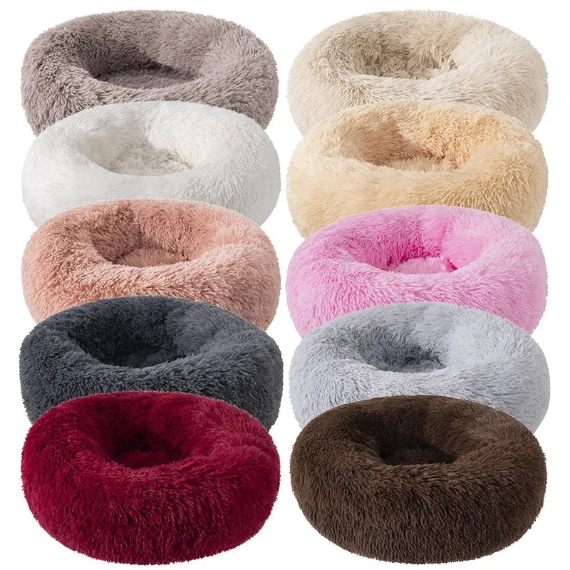 S-XL Pet Cat Dog Round Soft Long Plush Beds Cushion Mat Sleeping Sofa