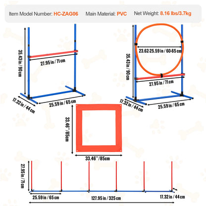 4pcs Pet Dog Agility Training Equipment with Adjustable Hurdles Weave Poles Jump Ring Square Pause Box Whistle