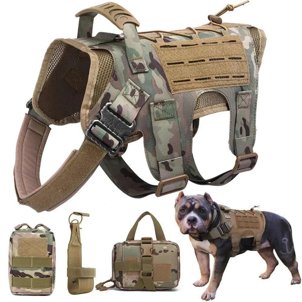 M-L Pet Dog Tactical Harness Training Vest With Bags Leash Lead Set