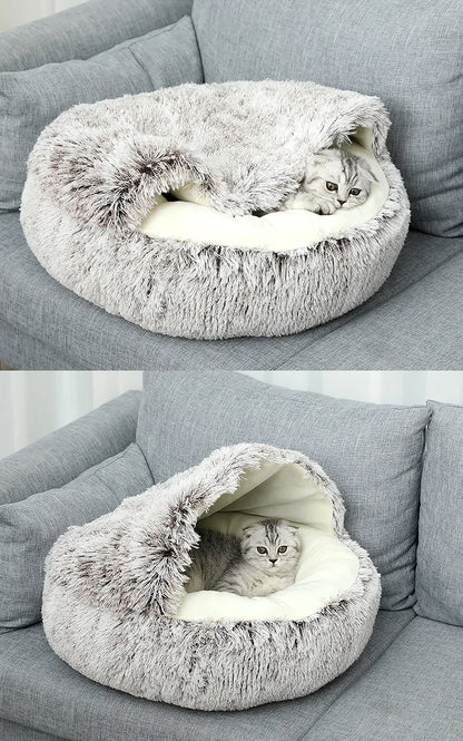 S-XL Winter Warm Shell Semi-Closed Pet Cat Nest Bed Cave