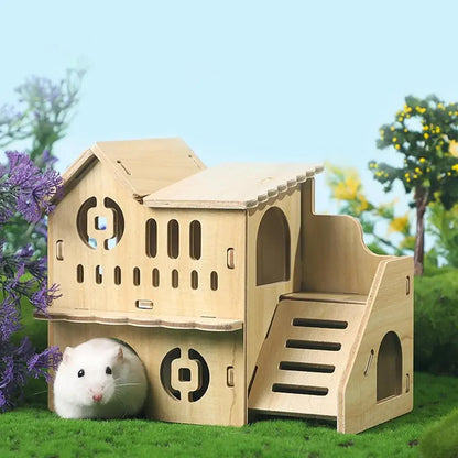 Pet Hamster Guinea Pig Small Animal Wooden House Hut Habitat with Doors Window