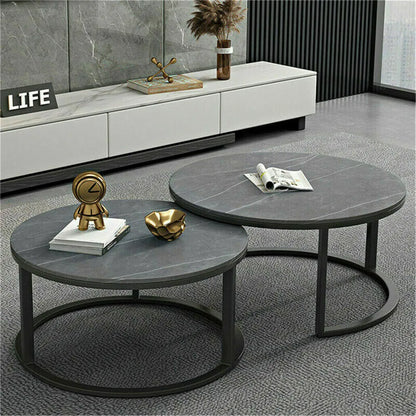 Modern Nesting Round Grey Marble Coffee Table Set for Space Saving