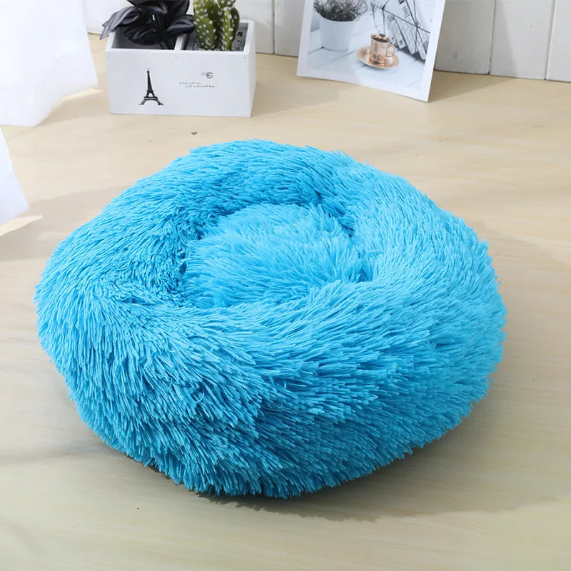 S-XL Pet Cat Dog Round Soft Long Plush Beds Cushion Mat Sleeping Sofa